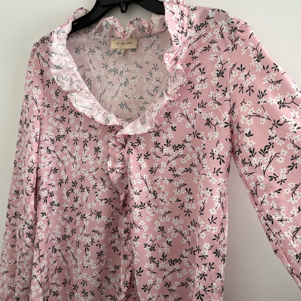 To My Lovers Women’s Top Ruffle Collar Blouse Floral Print Puff Sleeve - Picture 10 of 16